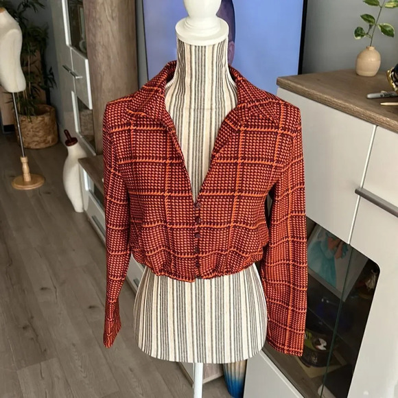 ZARA | Orange | PLAID CROP SHIRT - Picture 9 of 10